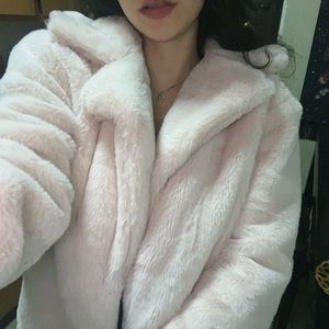 Light pink faux fur coat